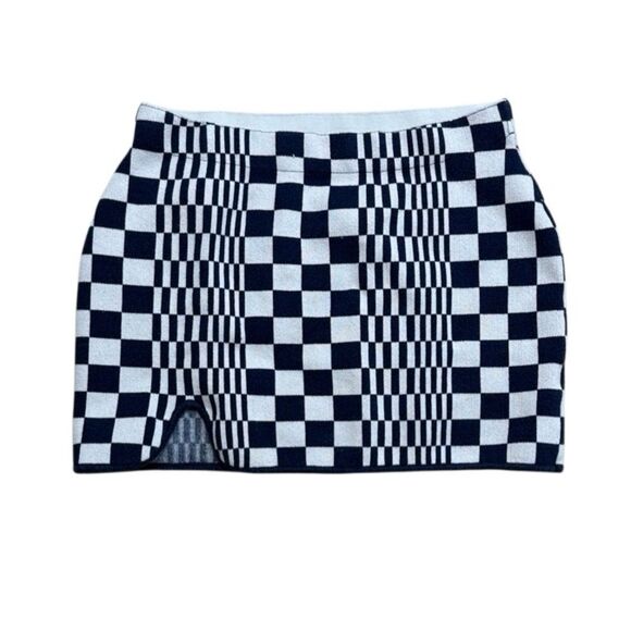 Urban Outfitters Tallulah Notch Knit Mini Skirt Navy Blue and Cream Medium - Picture 5 of 10